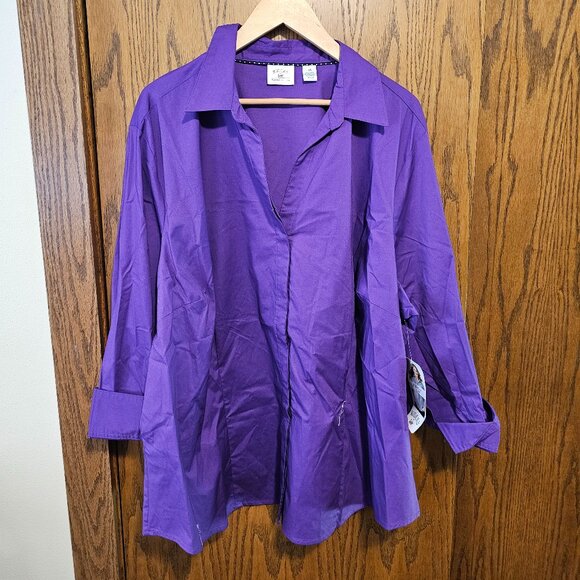 RIDERS by Lee 4X Effortless Care 3/4 Sleeve Button Down Blouse - Picture 1 of 6